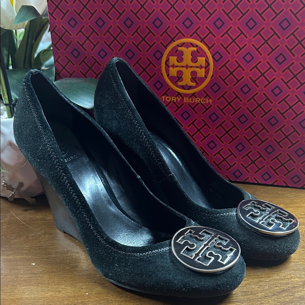 Tory Burch Black Suede Wedges